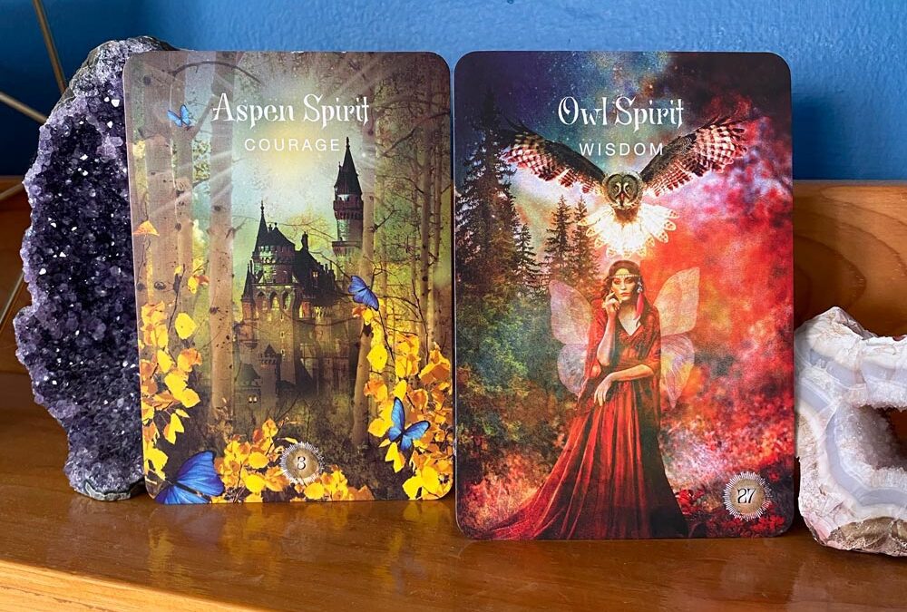 Today’s cards: Aspen Spirit: Courage (3) and Owl Spirit: Wisdom (27/9)